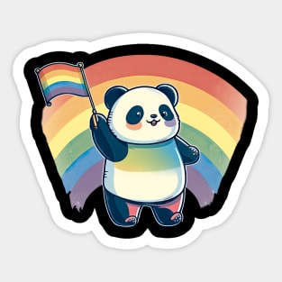 Cute Kawaii Panda Pride with rainbow flag Sticker
